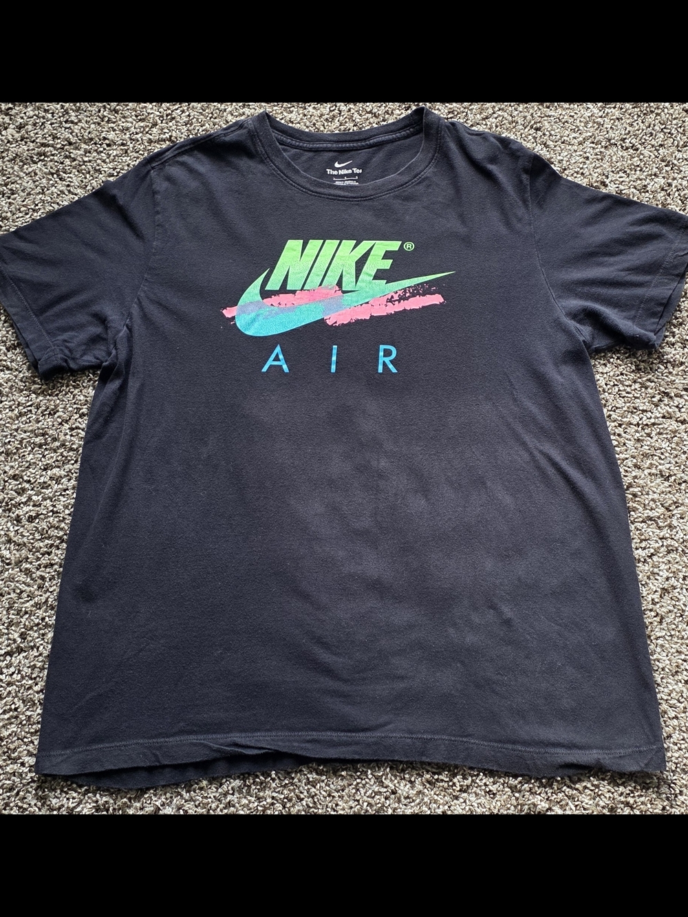 NIKE Air Men’s Neon Logo Black T-shirt- Size Large